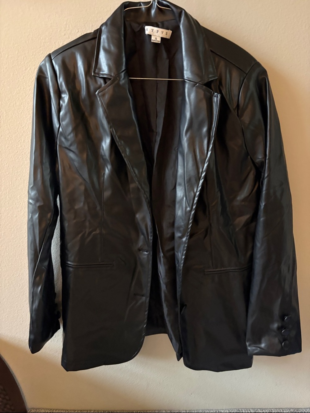 HYFVE Black Faux Leather Blazer Jacket